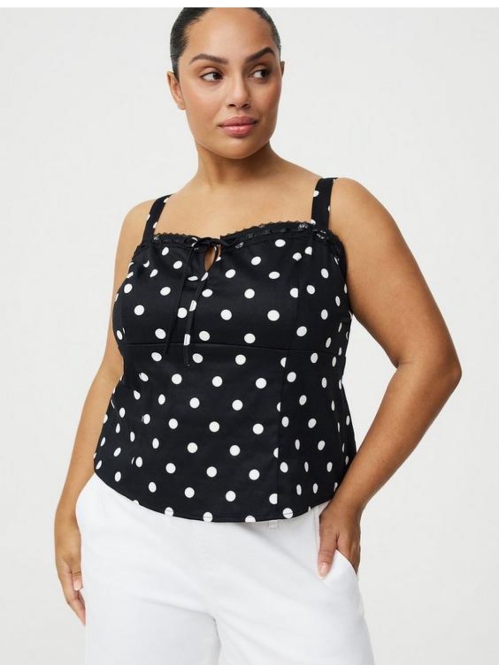 torrid Black & White Polka Dot Tie-Front Cami